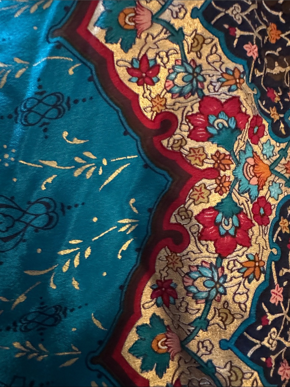 Vintage KENZO 100% Silk Scarf 42” Square Turquoise Floral Medallion Japan - Picture 4 of 6